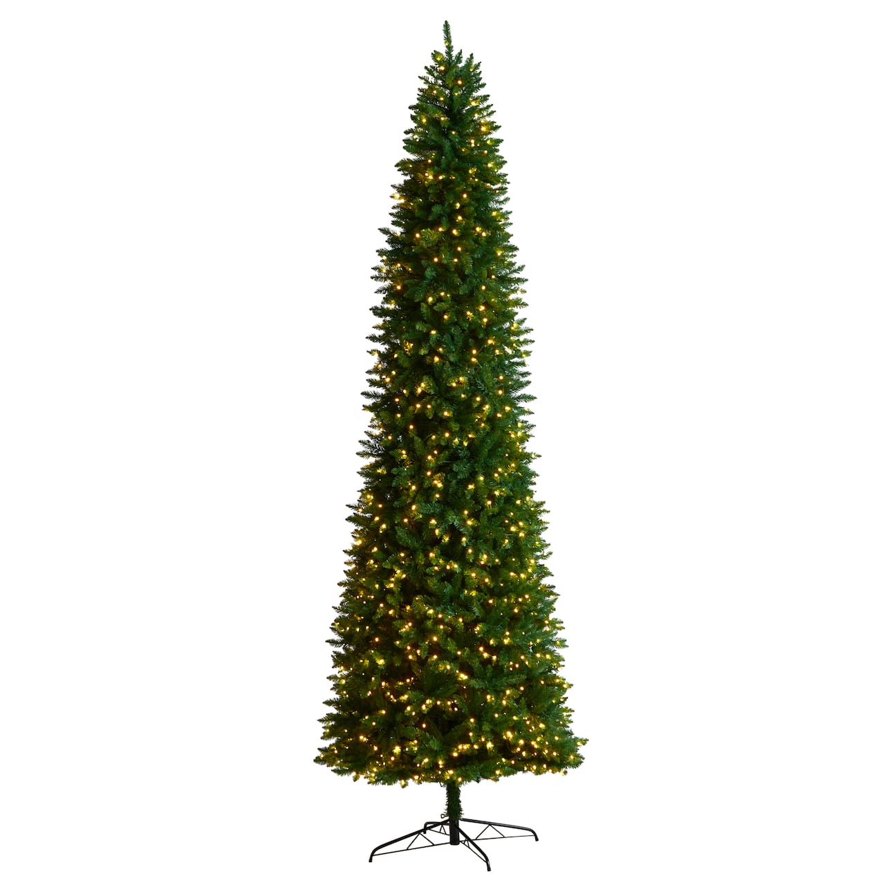 11ft. Pre-Lit Slim Green Mountain Pine Artificial Christmas Tree, Clear LED Lights